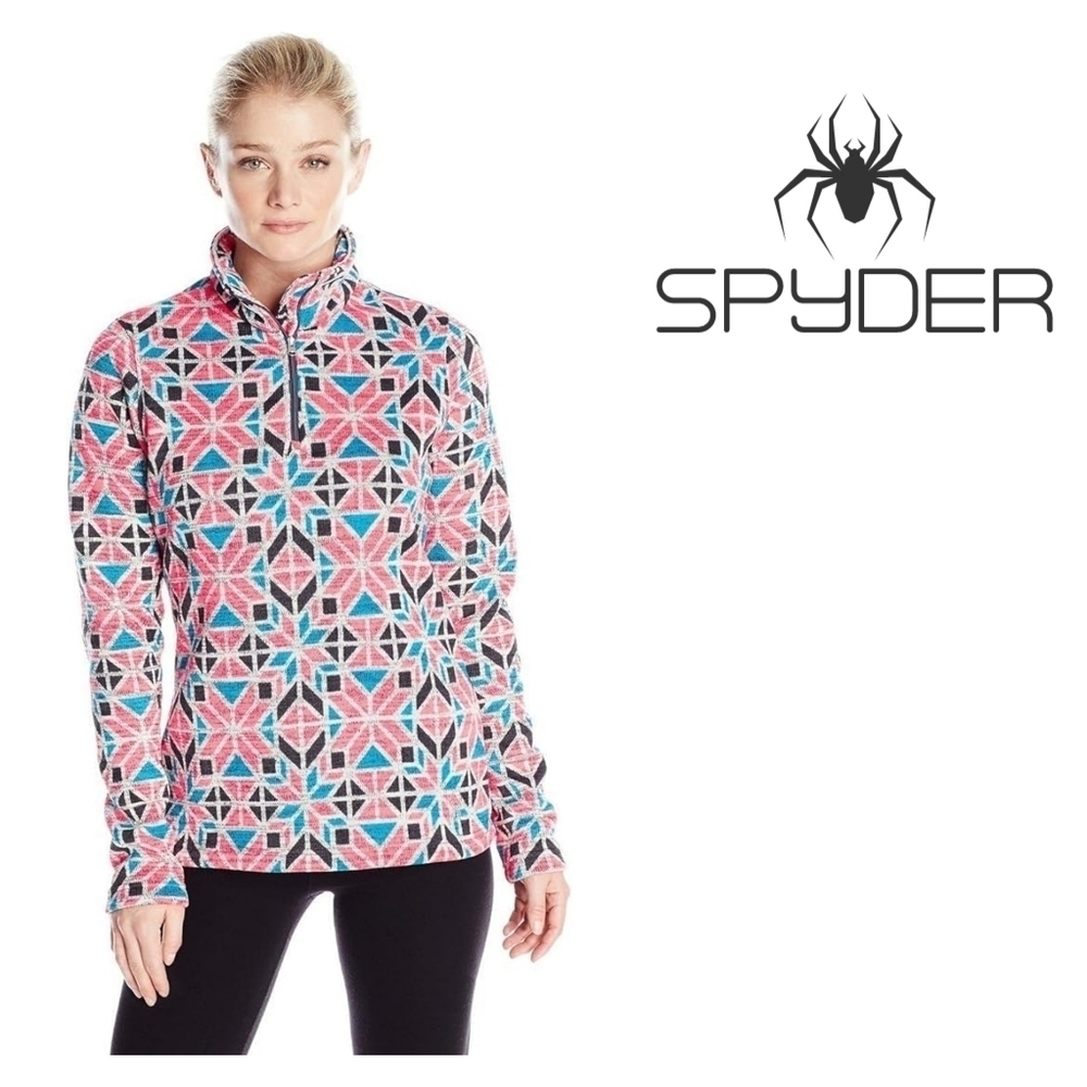 Sz Small Spyder Alpine Chic T-Neck Sweater Vibrant Geometric Print
